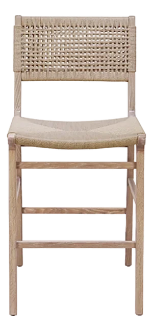 Matthew Izzo Home Astrid Cerused Oak Counter Stool With Woven Back and Rush Seat