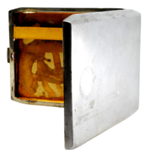 Matte Silver Cigarette Case with Gold Interior and Overlapping Bands