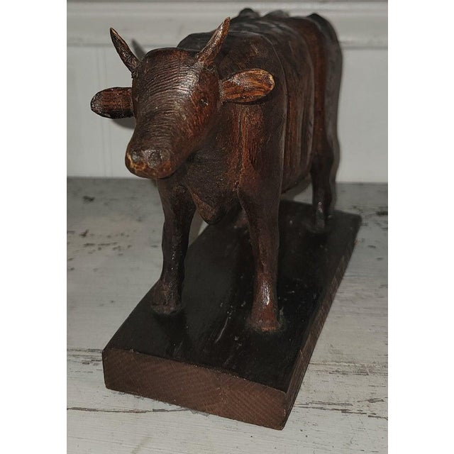 1940s Signed m.o. Thomas Carved Wooden Cow For Sale - Image 4 of 6
