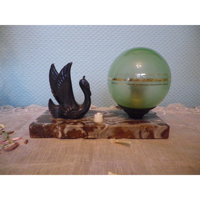 Green Vintage Table Lamp with Opaline Lampshade, 1940s For Sale - Image 8 of 18