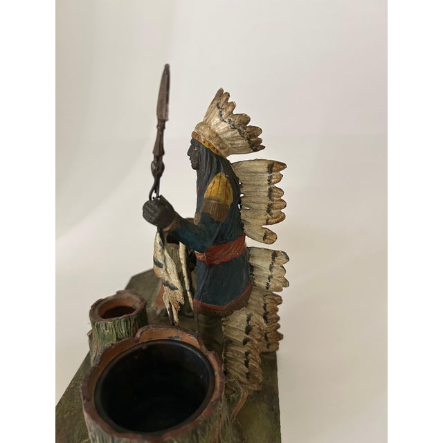 Antique Figural Native American Cold Painted Spelter Smoking Desk Set For Sale In Los Angeles - Image 6 of 10