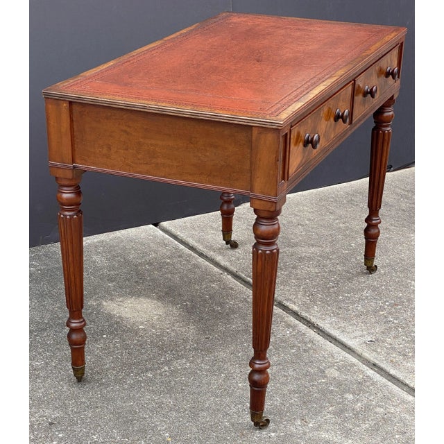 Brown Regency Period Writing Table or Desk of Mahogany With Leather Top For Sale - Image 8 of 12