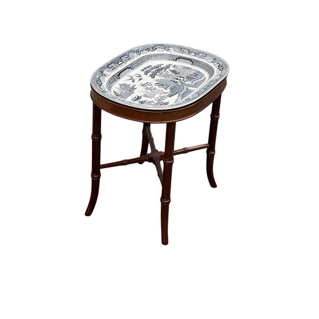 1980s Chinoiserie Platter on Faux Bamboo Stand For Sale - Image 10 of 16