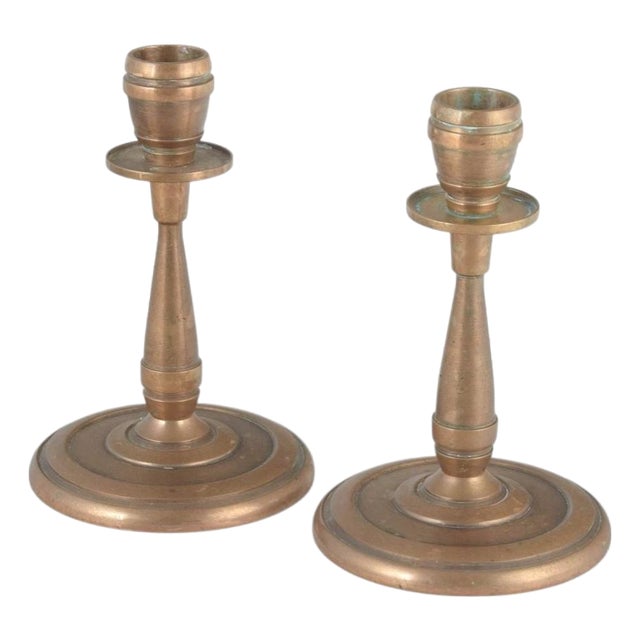 Art Deco Brass Candlesticks from CAWA, Denmark, 1940s, Set of 2 For Sale
