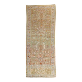 Wide Antique Zabihi Collection Persian Green Persian Runner - 4' x 11'2" For Sale