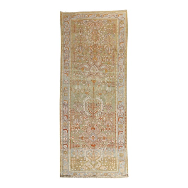 Wide Antique Zabihi Collection Persian Green Persian Runner - 4' x 11'2" For Sale