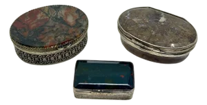 3 Antique Victorian Snuff or Trinket Boxes with Banded and Moss Agate