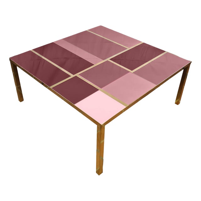 Coffee Table with Brass Frame and Cartier Red Murano Glass from Justfurnituress SRL For Sale
