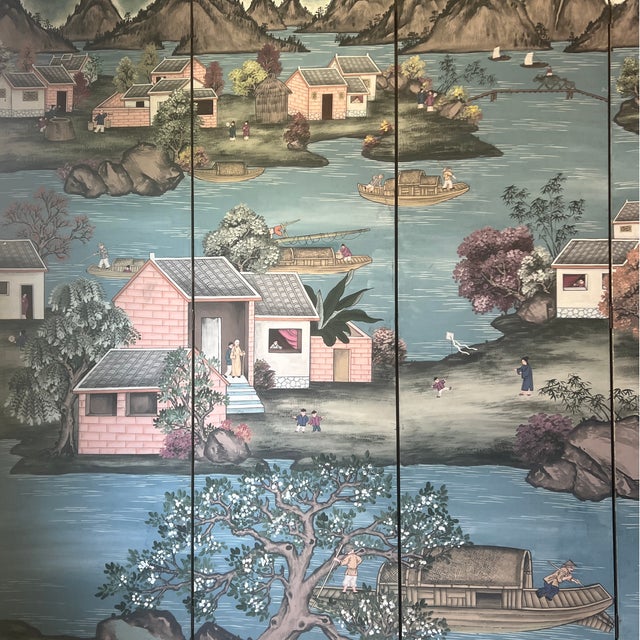 Mid 20th Century Six Panel Chinoiserie Wallpaper Screen Attributed to Gracie For Sale - Image 5 of 8