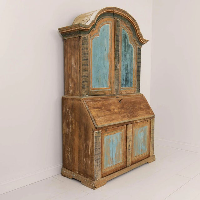 19th Century 19th C. Swedish Rococo Secretary With Library in Original Paint For Sale - Image 5 of 12