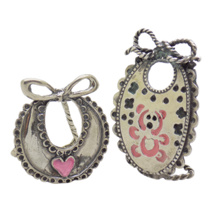 Vintage Italian Silver Baby Bibs Figurines Pair 800 Newborn Miniatures Arezzo Collectible 1980s