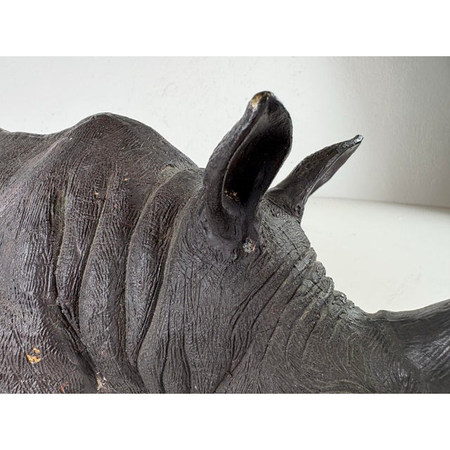 Metal Mid-Century Vintage Large Bronze Rhino Sculpture For Sale - Image 7 of 11