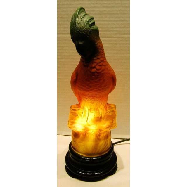 Rare Original Tiffin Art Deco Glass Parrot Lamp Circa 1930s For Sale - Image 4 of 13