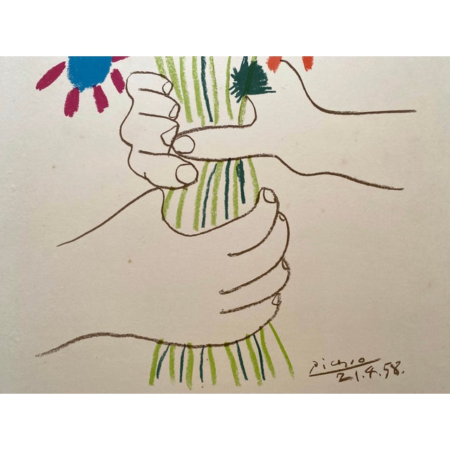 1950s Pablo Picasso Vintage 1958 Mid Century Modern Lithograph Print " Bouquet of Peace " Framed Paix Stockholm Poster For Sale - Image 5 of 15