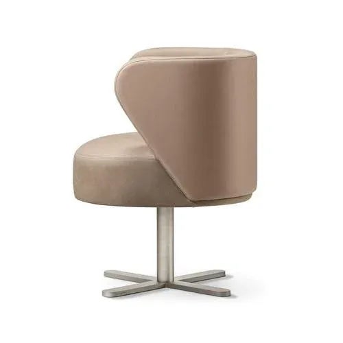 Contemporary Spritz Swivel Beige Leather Dining Armchair by Lorenza Bozzoli For Sale - Image 3 of 7