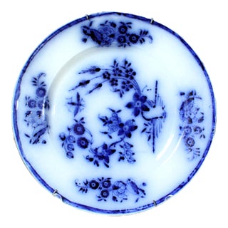 Flow Blue Grindley Plate, Marechal Neil Floral Design For Sale