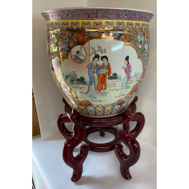 Vintage Chinese Jardiniere Cachepot With Wooden Stand. | Chairish