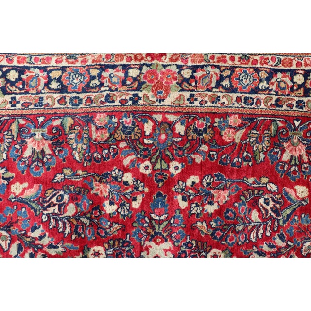 Antique Sarouk Long Gallery Runner With All-Over Flower Design in Red Background For Sale - Image 10 of 12