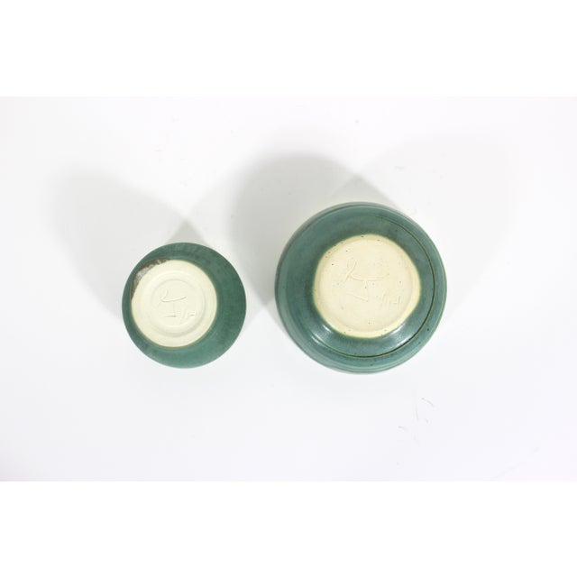 Late 20th Century Vintage Signed Studio Pottery Bowls Handmade Set of Two For Sale - Image 5 of 10