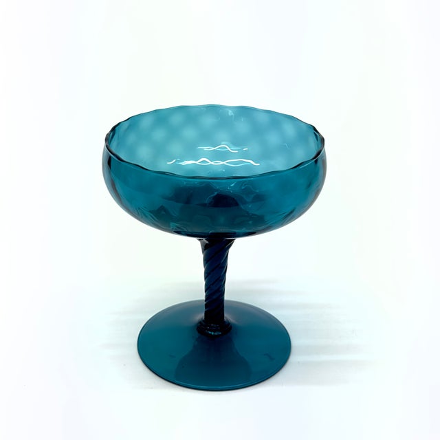 Empoli Turquoise Ribbed Glass Stemmed Bowl Curation - Group of 5 For Sale - Image 9 of 9