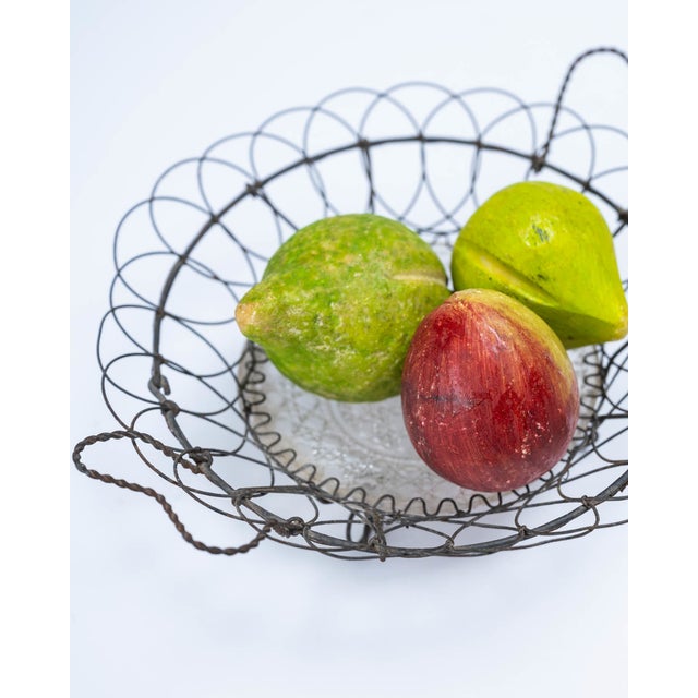 Rustic Antique Hand-Formed Wire Basket With Twisted Handles For Sale - Image 3 of 7