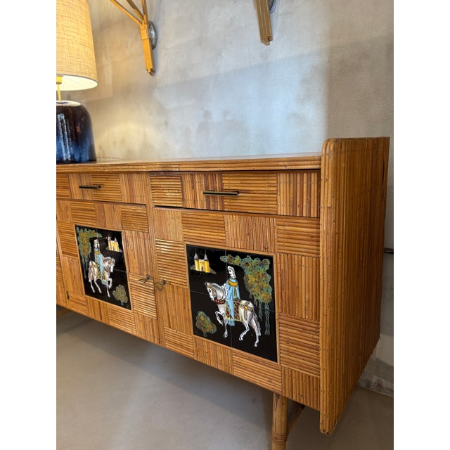 Beautiful sideboard with glazed majolica panels. The patina is perfect, as are the ceramic tiles. A truly special piece. I...