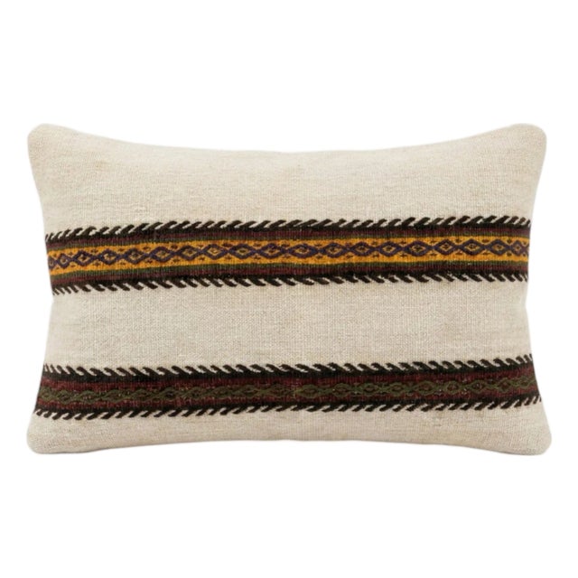 Turkish Wool Lumbar Kilim Pillow Cover 16'' X 24'' For Sale