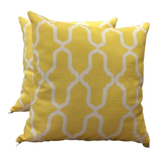 Throw Pillows, Contemporary Moroccan Pattern Yellow Pillows - a Pair For Sale