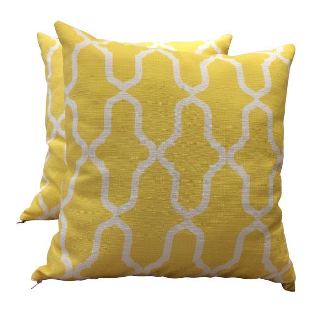 Throw Pillows, Contemporary Moroccan Pattern Yellow Pillows - a Pair For Sale