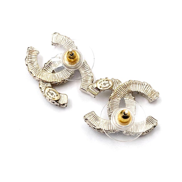 Contemporary Chanel Gold CC Black Ruffle Piercing Earrings, A Pair For Sale - Image 3 of 3