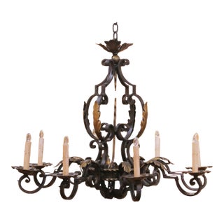 Early 20th Century French Louis XV Wrought Iron Eight-Light Chandelier For Sale