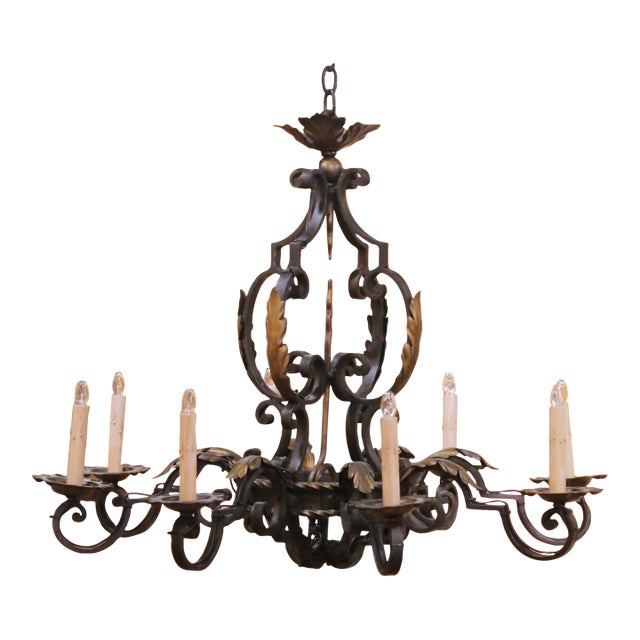 Early 20th Century French Louis XV Wrought Iron Eight-Light Chandelier For Sale