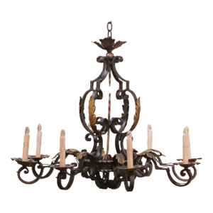 Early 20th Century French Louis XV Wrought Iron Eight-Light Chandelier
