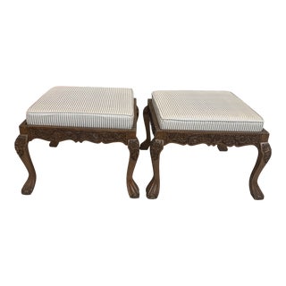 Hand Carved Wood Ottoman Benches With Cushions- a Pair For Sale