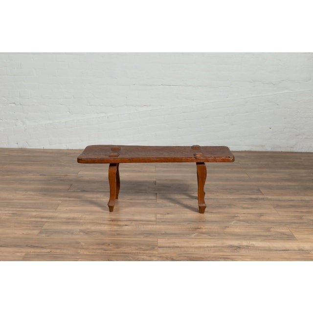 Rustic Javanese Freeform Low Bench Made of Antique Reclaimed Teak Textured Wood For Sale - Image 4 of 13