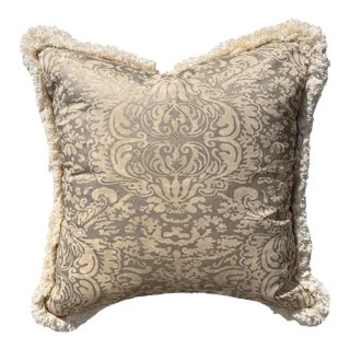 Mariano Fortuny Silver & Beige Damask Designer Pillow - 1 of 2 For Sale