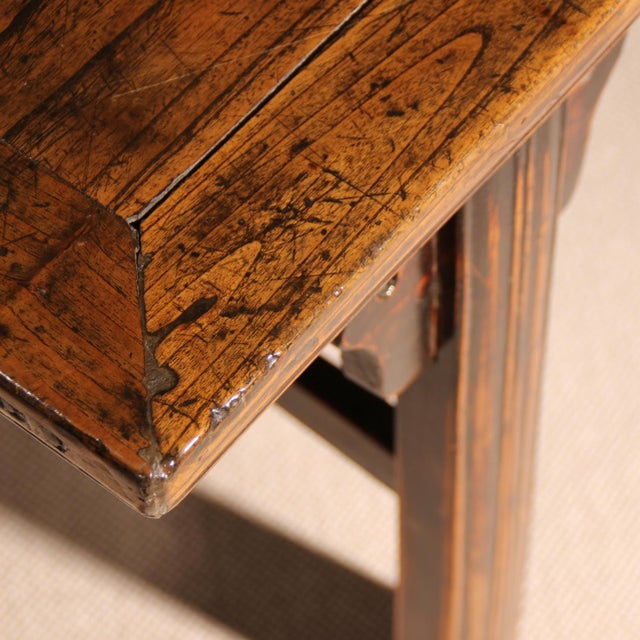 Wood Vintage Rustic Bench with Stool and Coffee Table in Elm, 1980s, Set of 3 For Sale - Image 7 of 15