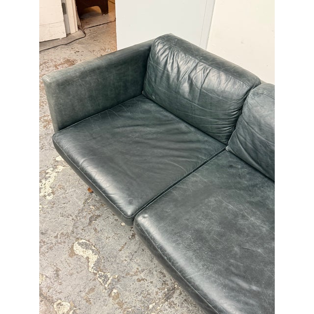 Black West Elm Brooklyn Leather Sofa For Sale - Image 8 of 12