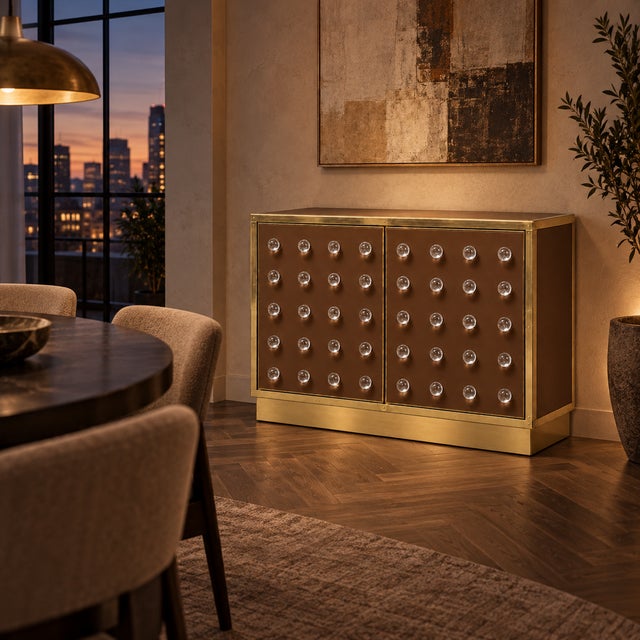 Wood Chocolate Brown Murano Glass Dry Bar on Brass Plinth from Justfurnituress SRL For Sale - Image 7 of 8