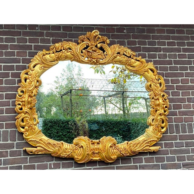 1970s Italian Rococo Gold Beech Wall Mirror For Sale - Image 12 of 12