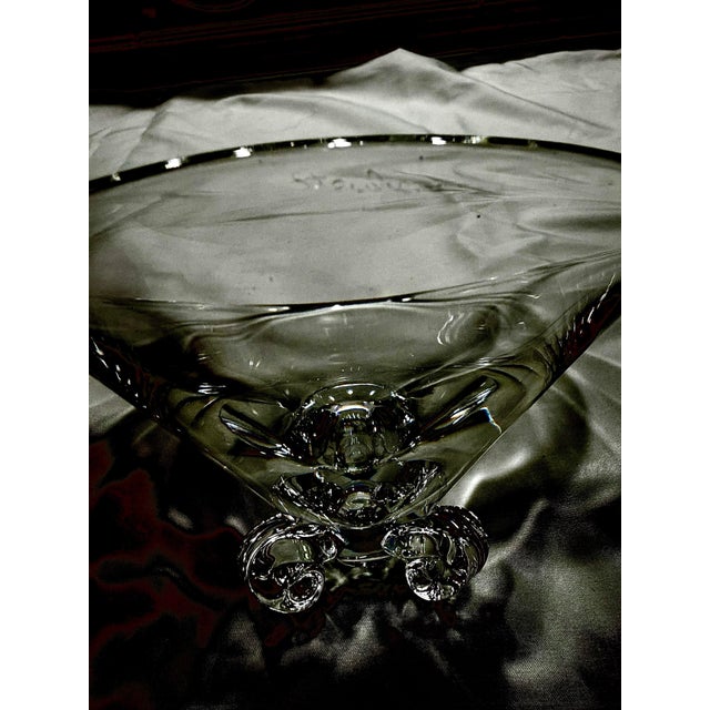Vintage Steuben Signed Crystal Footed Candy Dish – Original Box & Pouch For Sale - Image 9 of 10