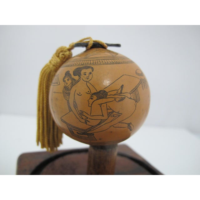 Chinese Chinese Gourd Etched With Landscape & Erotic Scene in Dome Case For Sale - Image 3 of 8