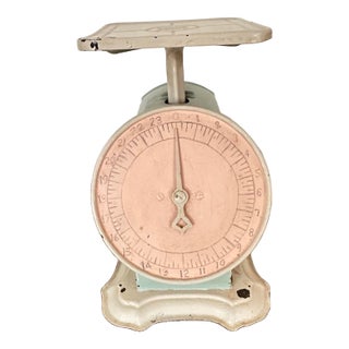 Vintage Mid 20th Century Rustic Farmhouse or Cottagecore Style Cream, Pale Blue & Pink Colored Scale For Sale