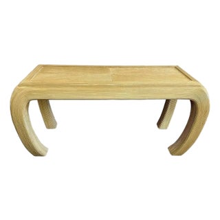 Vintage Hollywood Regency Wood Pencil Reed Console Table For Sale