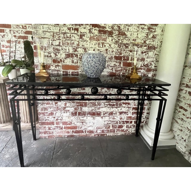 Metal Vintage Custom Iron and Granite Console Table For Sale - Image 7 of 11
