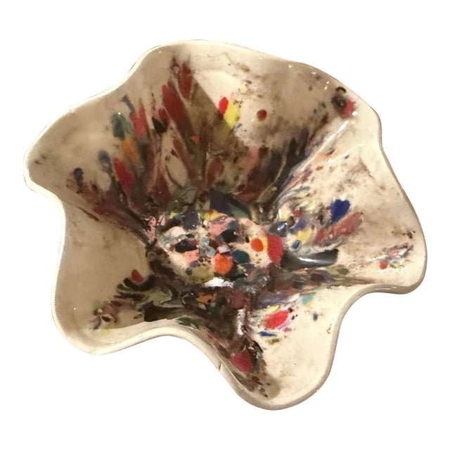 Mid-Century Modern Vintage Murano Style Pottery "Tutti Frutti" Art Folded Bowl - Confetti Splatter, Signed by Dino Martens For Sale