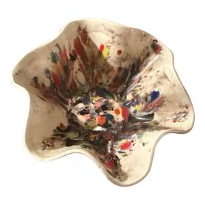 Mid-Century Modern Vintage Murano Style Pottery "Tutti Frutti" Art Folded Bowl - Confetti Splatter, Signed by Dino Martens