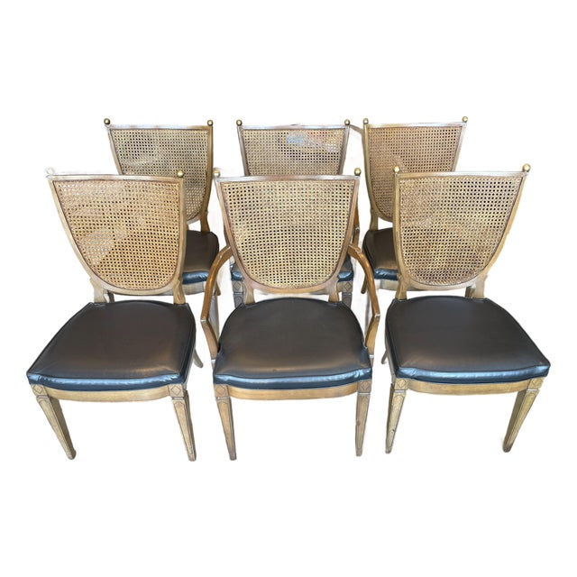 Vintage French Caned-Back Dining Chairs, Maison Jansen Style-1960s For Sale