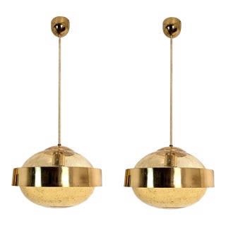 Pair of Mid Century Modern Glass Pendant Lights 1970s For Sale