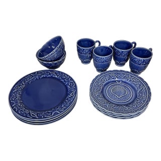 Bordallo Pinherio Cobalt Blue Sea Shell Pattern - Set of 14 For Sale